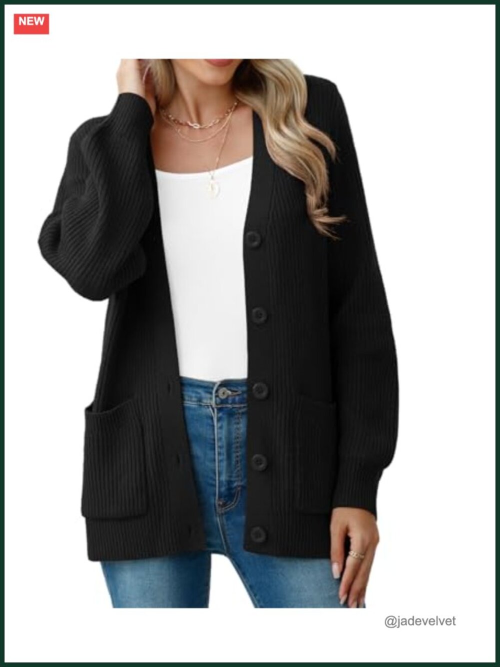 Chunky Knit Cardigan Sweater Long Sleeve V Neck Button Up with Pockets